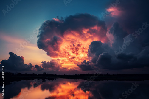 Sunset with large clouds and orange light.  © Firn