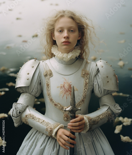 Beautiful young woman in armor, medieval knight, Joan of Arc photo