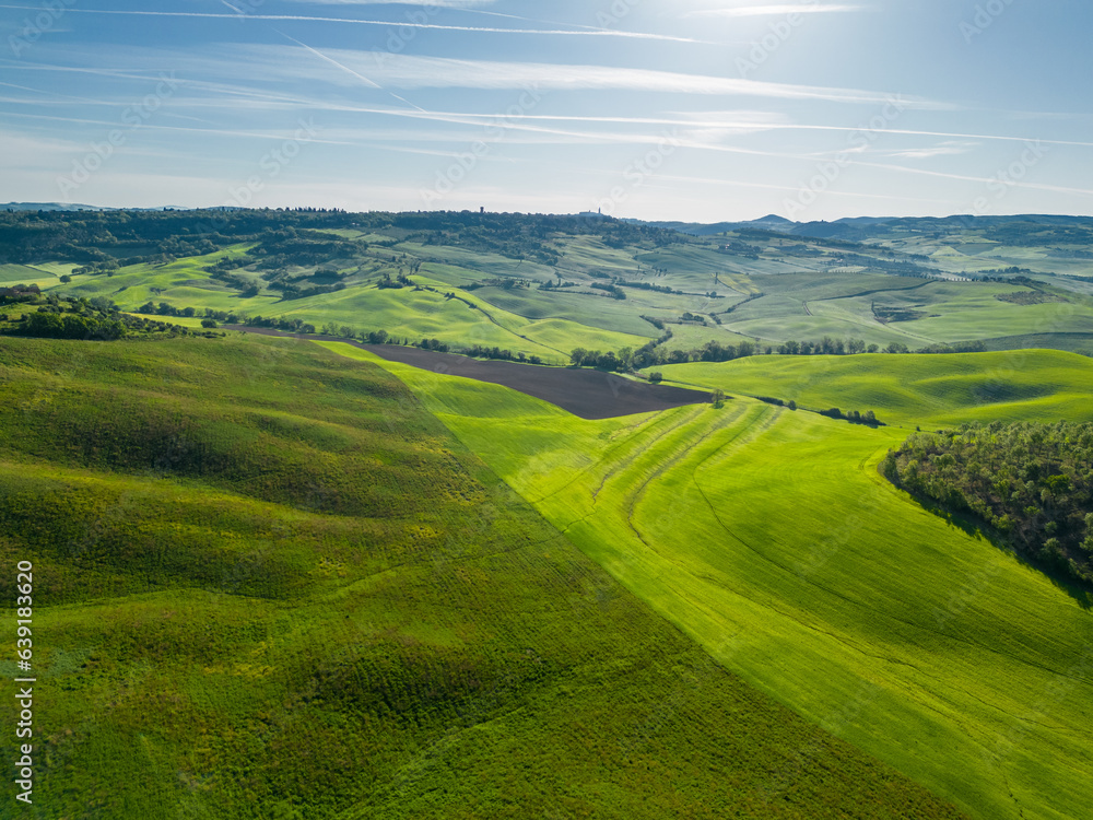 Beautiful Toscany landscape drone view in Italy