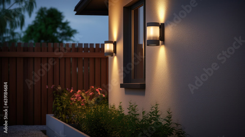 Close up view of outdoor led waterproof solar lamp with motion sensor.