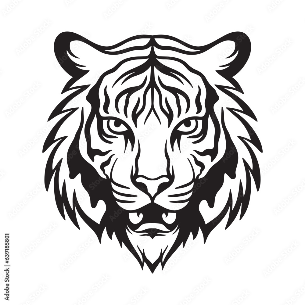 tiger head hand drawn illustrations for the design of clothes, stickers, tattoo etc