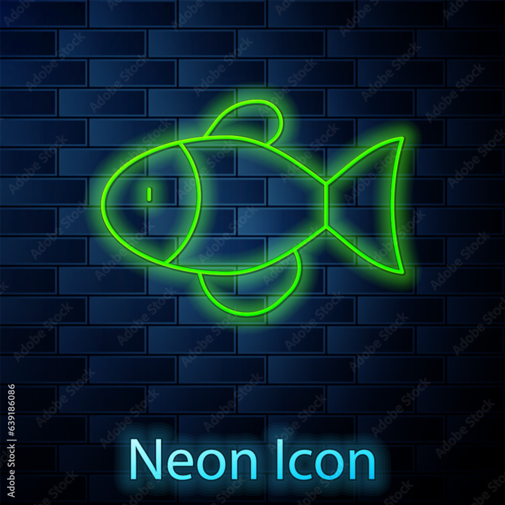 Glowing neon line Fish icon isolated on brick wall background. Vector Glowing neon line Fish icon isolated on brick wall background. Vector