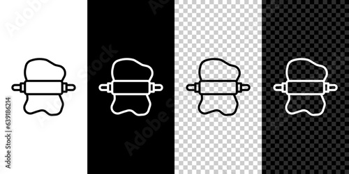 Set line Rolling pin on dough icon isolated on black and white, transparent background. Vector