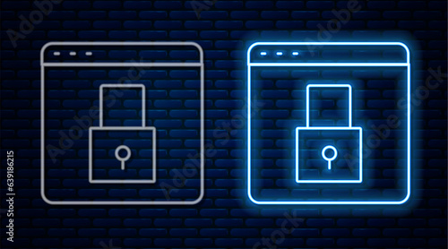 Glowing neon line Secure your site with HTTPS, SSL icon isolated on brick wall background. Internet communication protocol. Vector