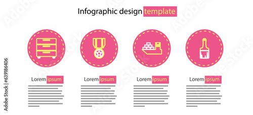 Set line Cargo ship, Paint brush, Medal with star and Furniture nightstand icon. Vector