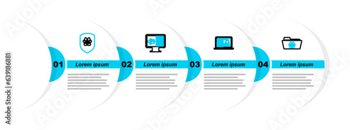 Set line Medical veterinary record folder, Clinical cat on laptop, pet monitor and Animal health insurance icon. Vector