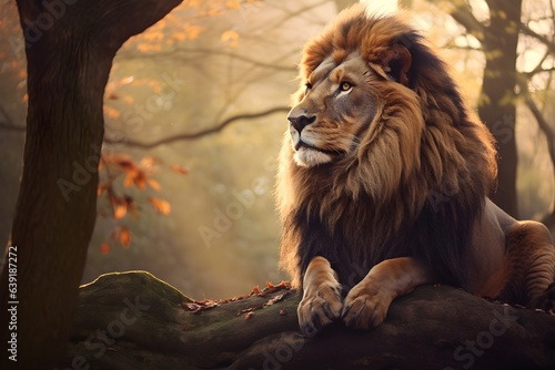Golden Wilderness: Lion Basking in Autumn Sunlight