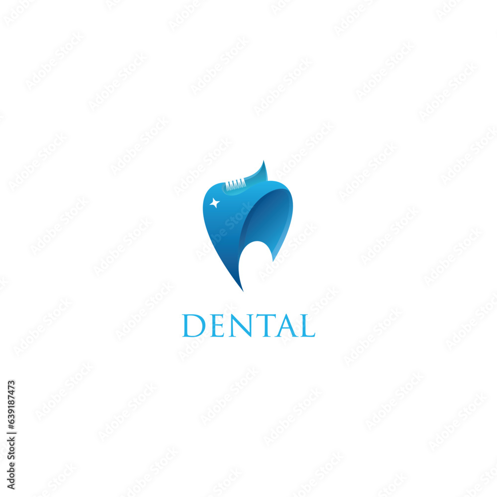 dental logo designs. Abstract tooth icons on white and blue backgrounds.