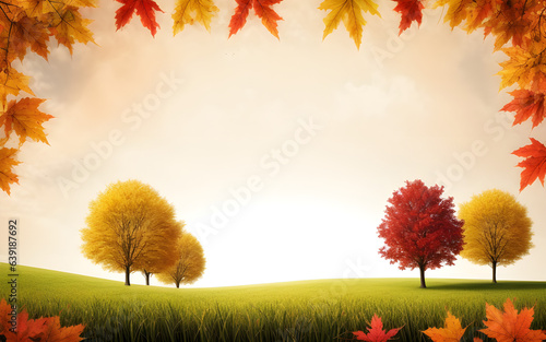 autumn meadow and maple tree with copy space ai generated