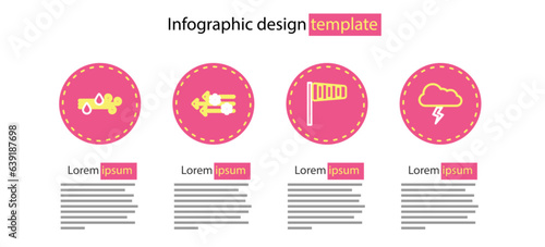 Set line Cone windsock wind vane, Storm, Wind and snow and rain icon. Vector