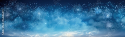 Blue night sky with a lot of firework. Chrismas celebration. Generative AI
