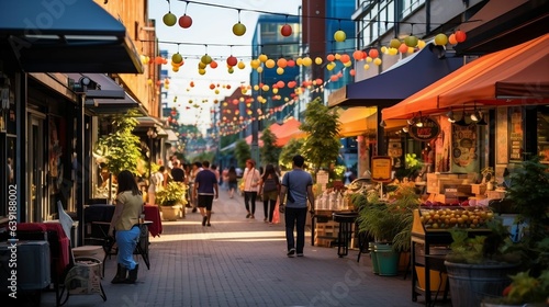 Vibrant market ambiance thrives along an urban street 