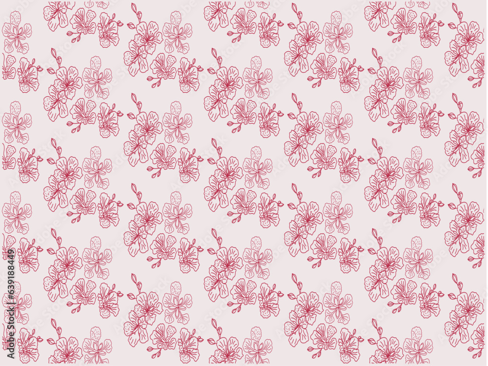 seamless pattern of sketch flamboyant flowers vector illustration.Poinciana tree texture