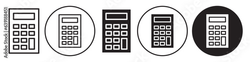 Calculator icon. Symbol of tax accounting scientific keyboard device. Vector set of numeric mathematical formula solving digital  counter in flat outline style 