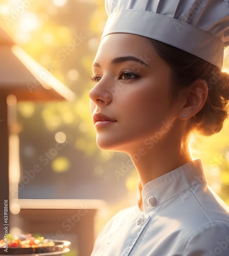 woman chef preparing food photo