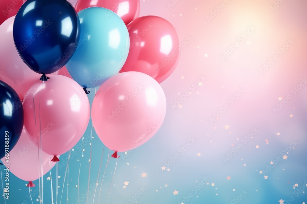 balloons floating over a blue background with stars balloons floating over a blue background with stars
