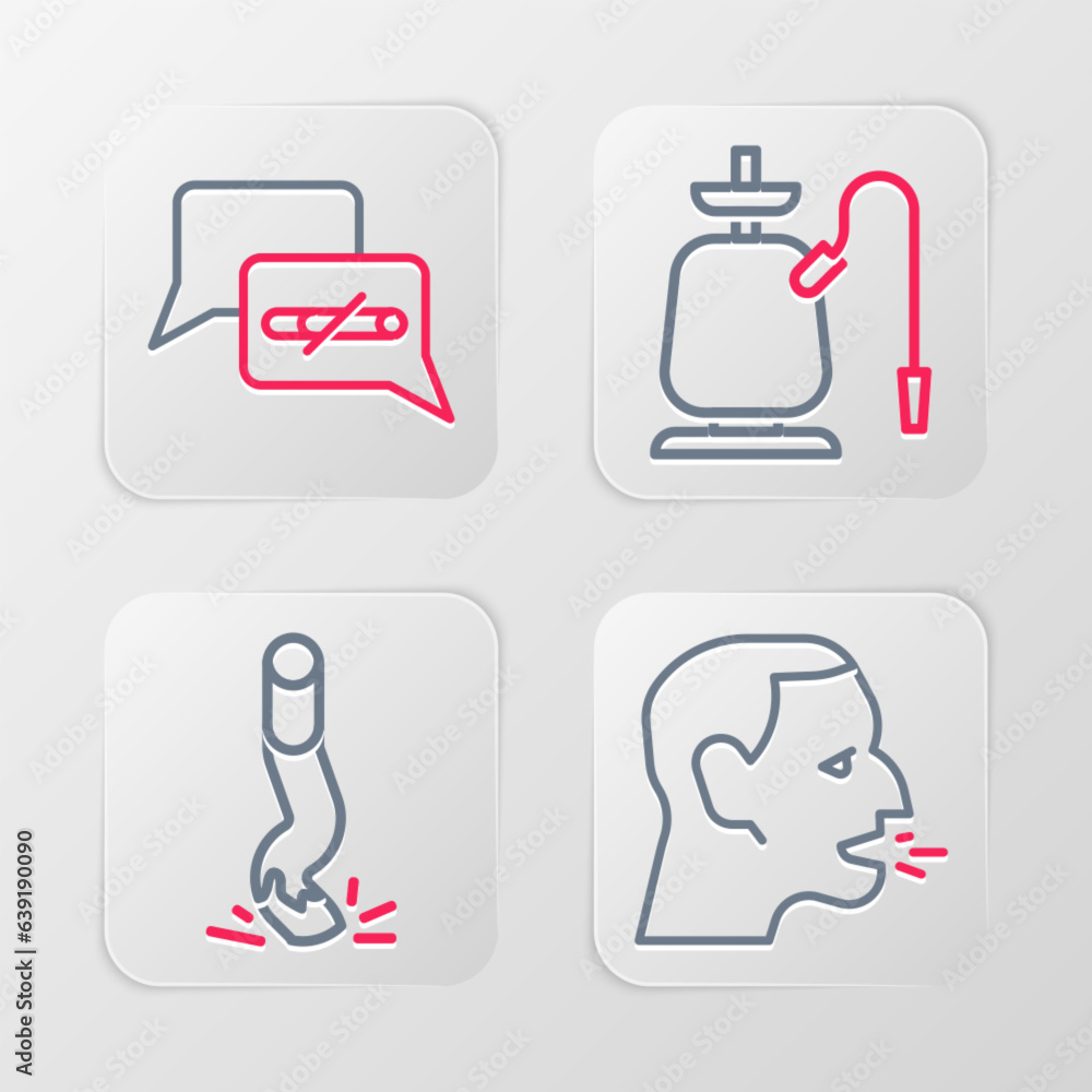 Set line Man coughing, Cigarette butt, Hookah and No smoking icon. Vector Set line Man coughing, Cigarette butt, Hookah and No smoking icon. Vector