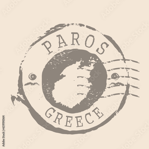 Stamp Postal of Paros. Map Silhouette rubber Seal.  Design Retro Travel. Seal  Map of Paros grunge  for your design. Greece. EPS10