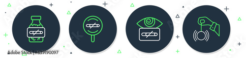 Set line No smoking, Hypnosis, Nicotine gum blister pack and icon. Vector