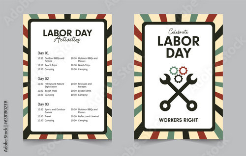 Labor day activity invitation layout template, weekend activities a4 poster or flyer design, vector illustration eps 10