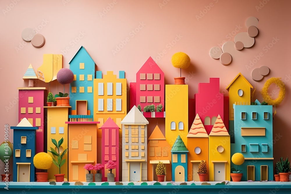 miniature colorful cardboard buildings and trees