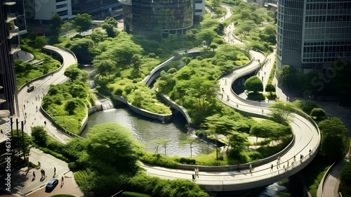 A fantastic city of the future, the concept of green energy, ecological development of mankind.