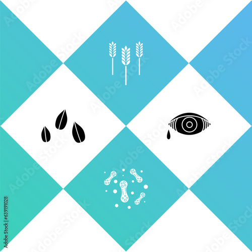 Set Sesame seeds, Bacteria, Wheat and Reddish eye allergic conjunctivitis icon. Vector