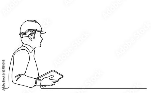 Construction worker. Continuous line style. Hand drawn. One line. Vector design. illustration