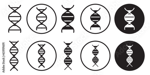 DNA Icon. Symbol of human genome of genetic strand. Vector set of heredity helix chain of biological clone. Flat outline of medical cell molecular structure of gene