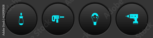 Set Screwdriver, Electric drill machine, Angle grinder and cordless screwdriver icon. Vector