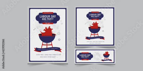 Set of BBQ Invitation for labor day, labor day barbeque invitation, flyer and facebook cover vector illustration eps 10