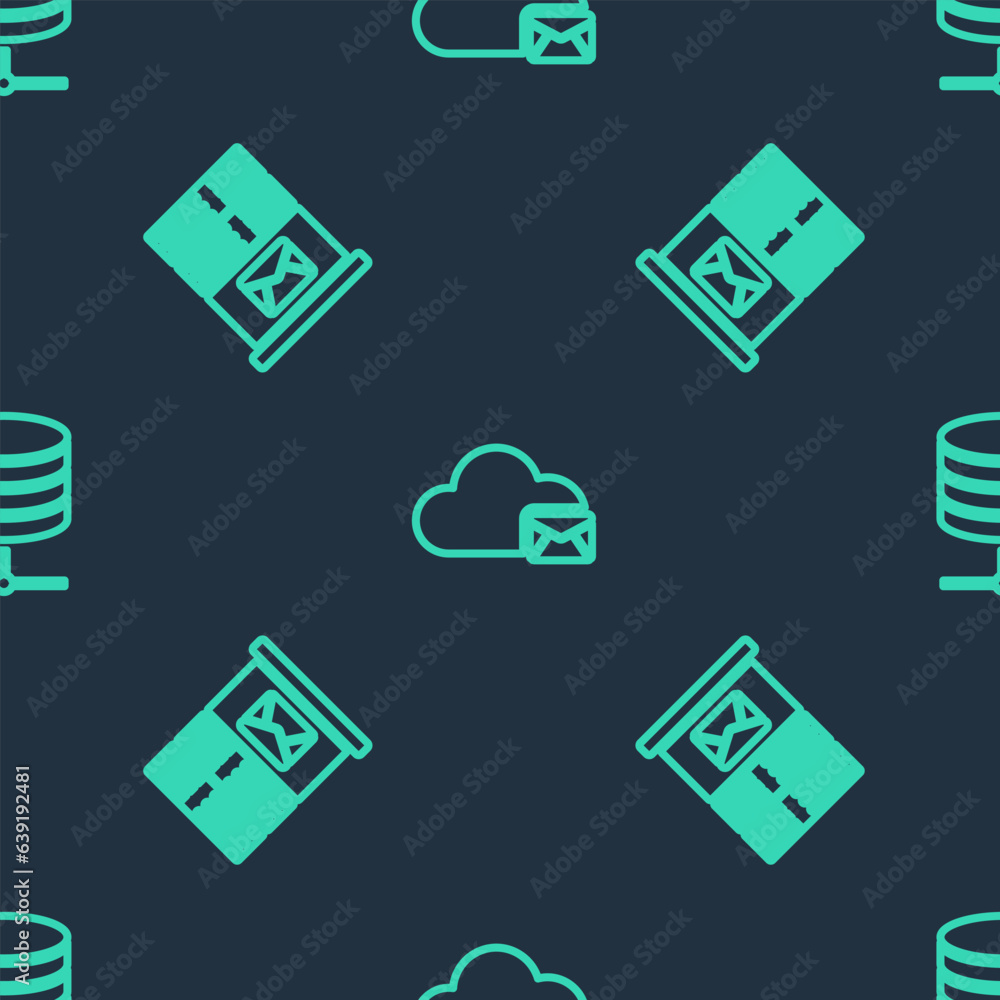 Set line Cloud mail server, Mail and Server, Data, Web Hosting on seamless pattern. Vector Set line Cloud mail server, Mail and Server, Data, Web Hosting on seamless pattern. Vector