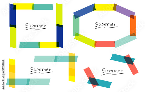 夏のマスキングテープ　フレームセット　無地　Summer masking tape frame
