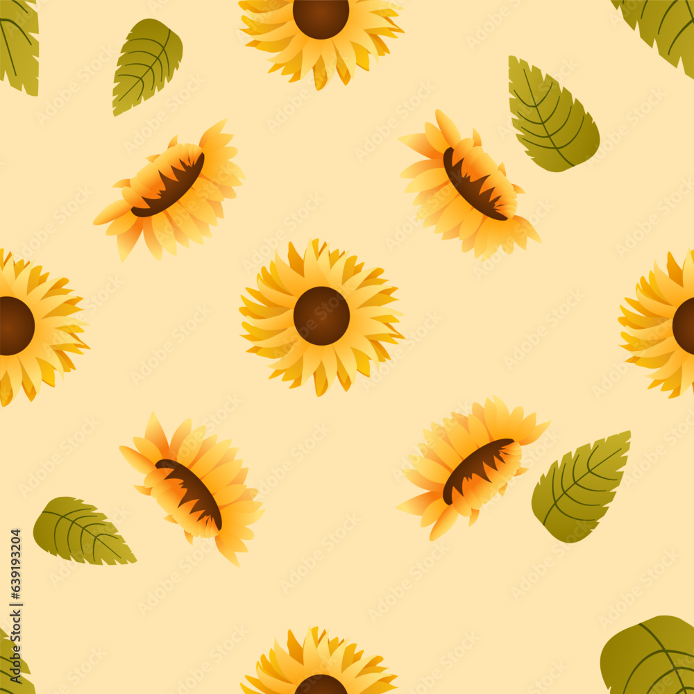 Sunflower seamless pattern.Yellow and Orange Color. Perfect ornament for fashion fabric or other printable covers