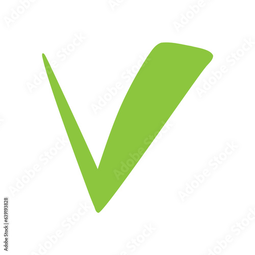 Hand drawn check mark sign. Cartoon checkmark answer in test, confirmation, negation icon. Checklist mark template, voting. Vector flat illustration isolated on white.
