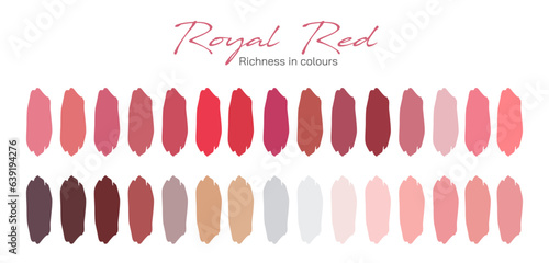 Royal Red and velvet color swatches and palate. Polish and Embroidery Thread Palette. Floss color inspiration for cross stitch and embroidery projects. beautiful vivacious red