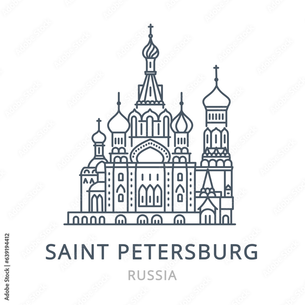 Vector illustration of SAINT PETERSBURG in the country of RUSSIA. Linear icon of the famous, modern city symbol. Cityscape outline line icon of city landmark on a white background
