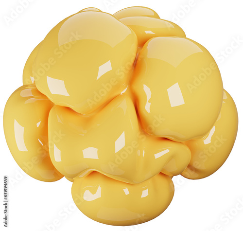 3D glass inflated abstract shape . Puffy yellow object design.
