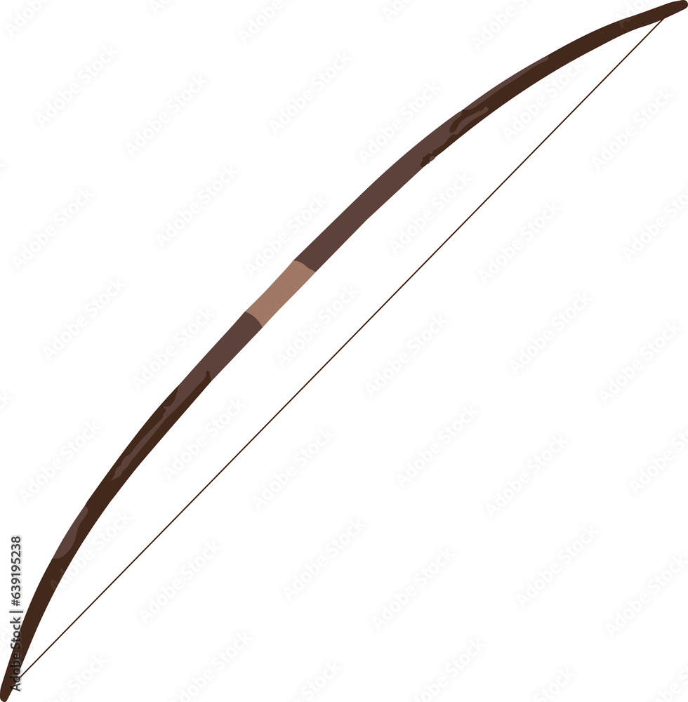 Brown wooden long bow, brown bowstring Brown wooden long bow, brown bowstring