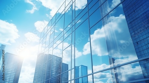 Reflective skyscrapers business office buildings. Beautiful illustration picture. Generative AI