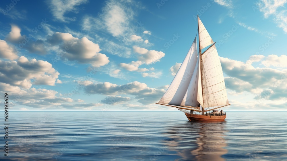 Sailboat in the ocean. Beautiful illustration picture. Generative AI