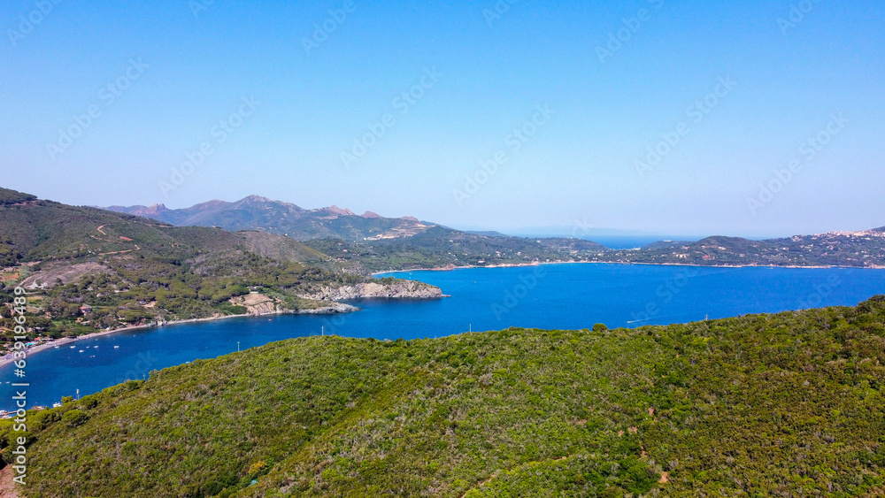 aerial view of the coast of ​​the Island of Elba.