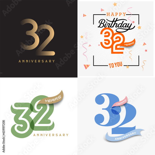 32 years anniversary vector number icon, birthday logo label, anniversary design