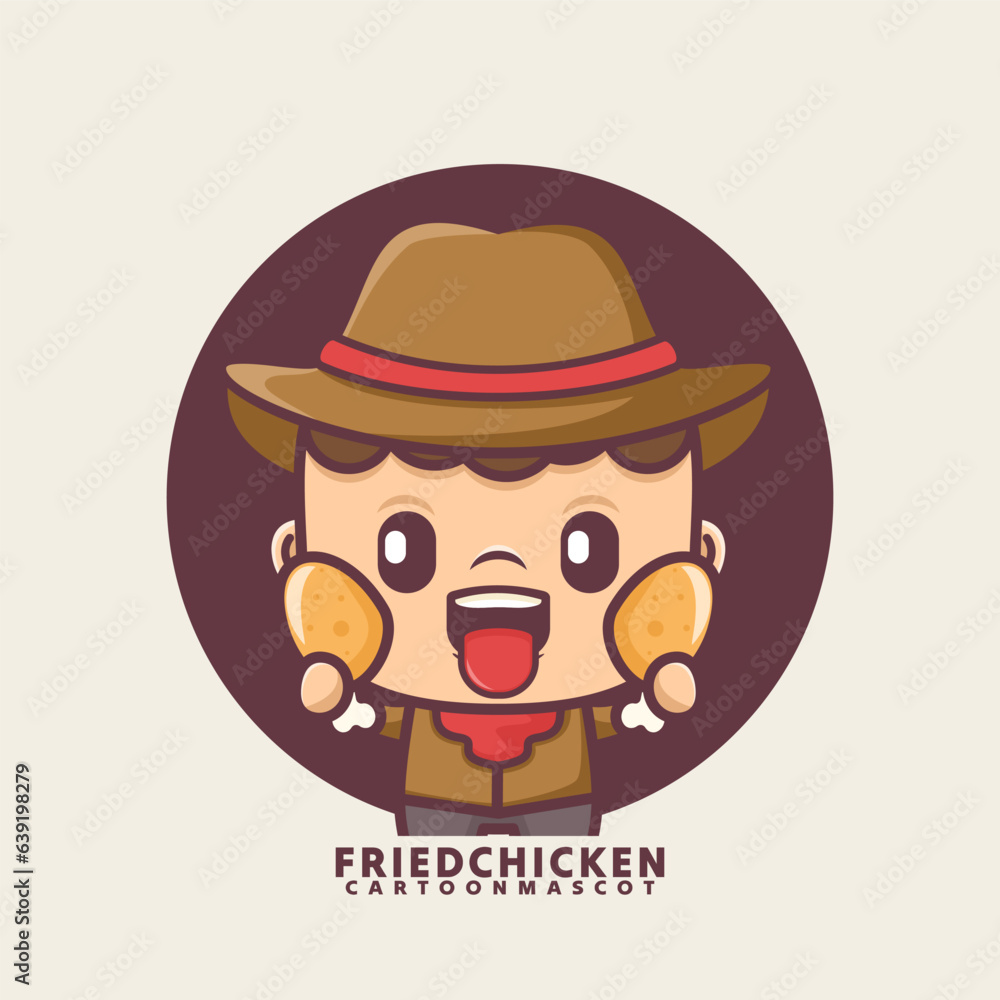 cute cartoon mascot with fried chicken. vector illustrations with outline style