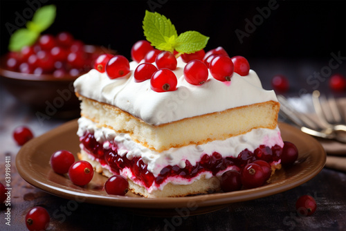 a slice of red currant meringue cake