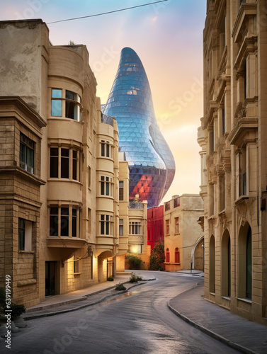 Azerbaijan city Baku Flame tower 
