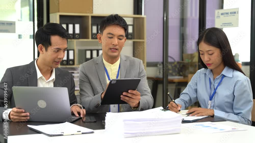 Operations Manager Team Holds Meeting Presentation for analysis graph company financial. People Work in Business Office. Operations Manager Team Holds Meeting Presentation for analysis graph company financial. People Work in Business Office.