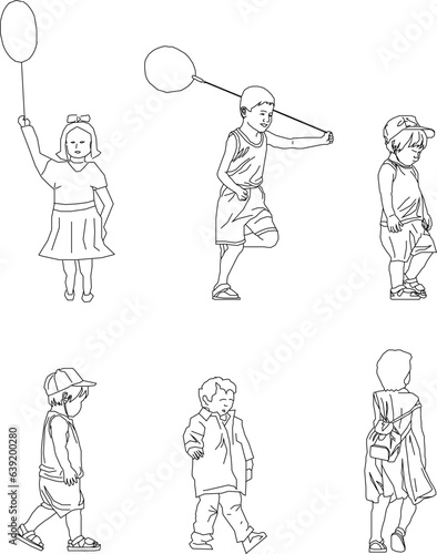 Vector sketch illustration of a cheerful expression of a little boy playing