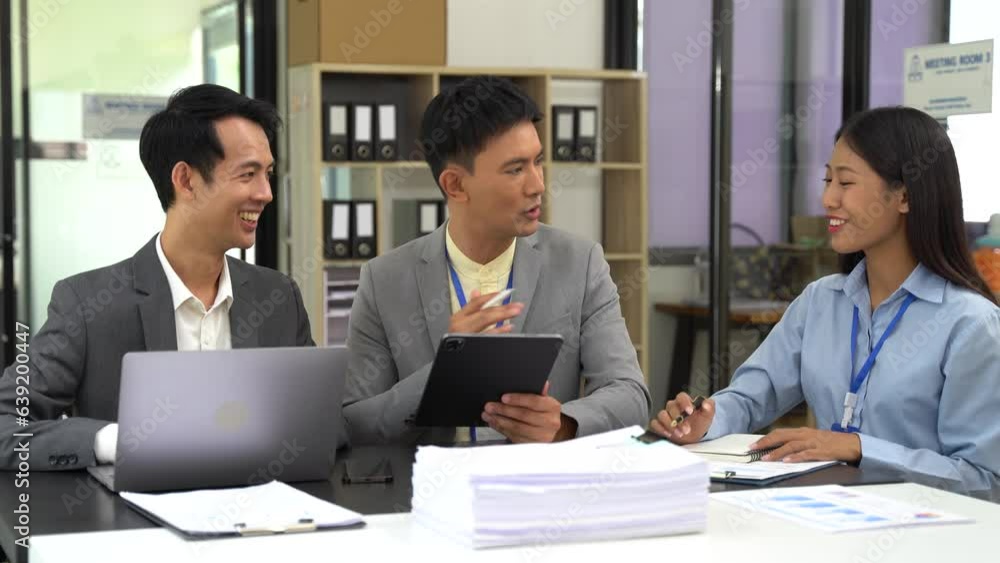 Operations Manager Team Holds Meeting Presentation for analysis graph company financial. People Work in Business Office. Operations Manager Team Holds Meeting Presentation for analysis graph company financial. People Work in Business Office.