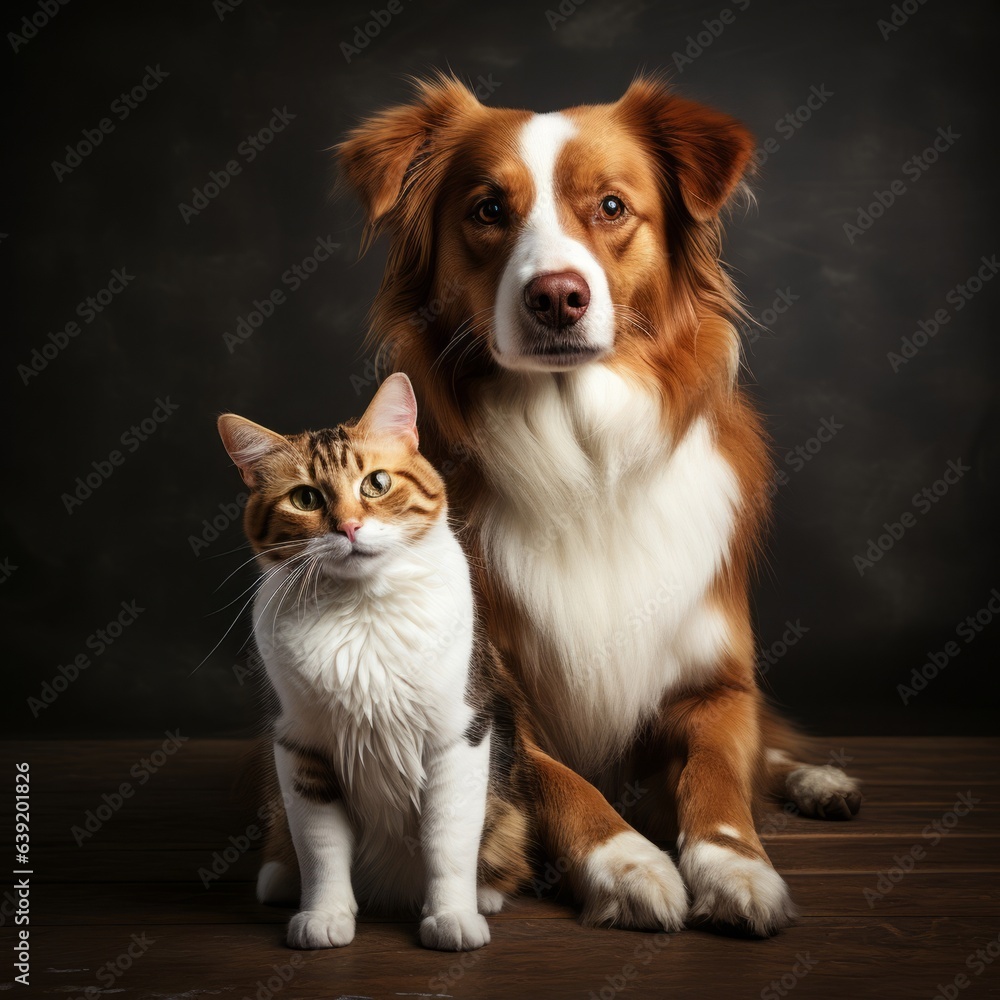 A dog and a cat sitting together on a table